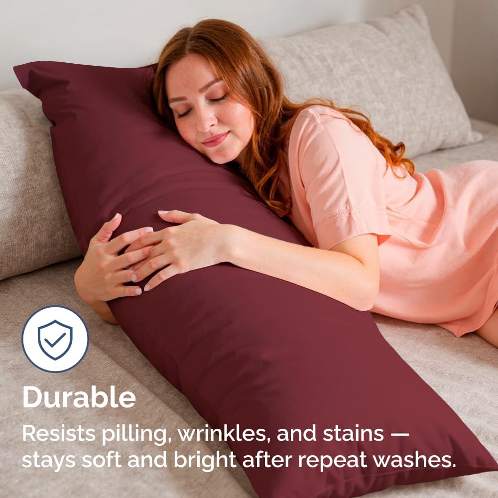 Skiennix Body Pillowcases Set of 4 | 20x54 Soft, Breathable Covers for Side Sleepers - Burgundy