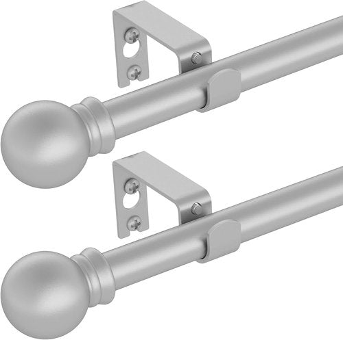 GXOACKJ Silver Curtain Rods - Heavy Duty 5/8 Inch Metal Set for Windows 48 to 84 Inches | 2 Pack with Brackets