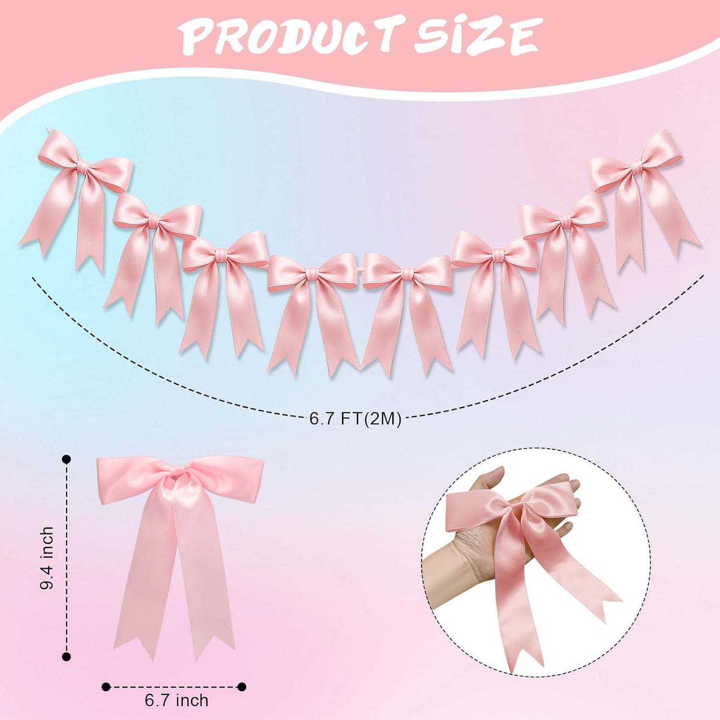 Skiennix Pink Bow Garlands - 16PCS Pre-Strung Satin Ribbon Ornaments for Parties & Celebrations