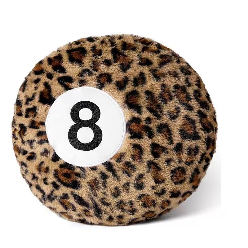 Leopard Print 8 Ball Throw Pillow - Cheetah Pattern Plush Decorative Cushion