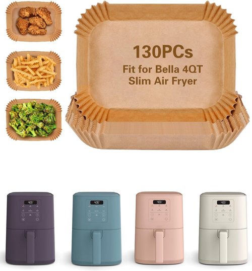 Bella Air Fryer Disposable Paper Liners - 130PC Food-Grade Non-Stick Parchment for Easy Cleanup | Rectangle Size