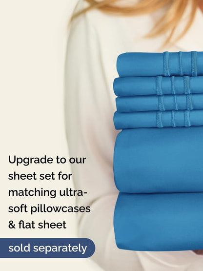 Extra Deep Queen Fitted Sheet - Hotel Luxury Single Fitted Sheet Only - Easily Fits 18 inch to 24 inch Mattress - Ultra Soft, Wrinkle & Fade Free w/Extra Deep Pocket - Breathable & Comfy - Denim Blue