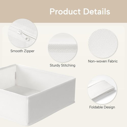 Criusia Sock Drawer Organizer Set - 8 Foldable Dividers for Baby Clothing, Underwear, and Accessories | White