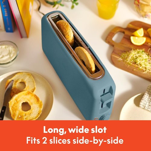 Bella 2 Slice Slim Toaster - 10” Long Slot with 6 Shade Settings, Reheat & Cancel Functions, Anti-Jam, Surf Color
