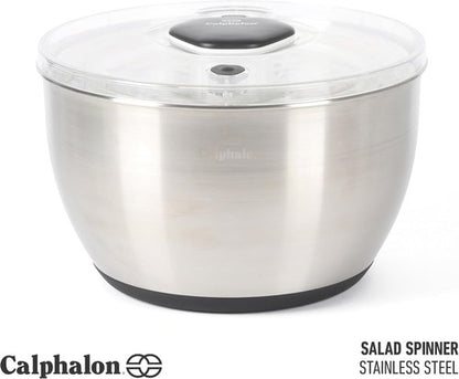 Calphalon Aero 6.3 Qt Stainless Steel Salad Spinner - Efficient Fruit & Vegetable Washer | Easy Straining