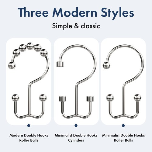 Bathway Shower Curtain Hooks Nickel Shower Curtain Rings, 12 Pcs Double Hook Shower Curtain Hooks Rings Shower Curtain Hangers Rust Proof, Metal Shower Hooks for Bathroom Shower Curtain Rod