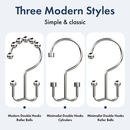 Bathway Shower Curtain Hooks Nickel Shower Curtain Rings, 12 Pcs Double Hook Shower Curtain Hooks Rings Shower Curtain Hangers Rust Proof, Metal Shower Hooks for Bathroom Shower Curtain Rod