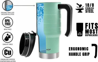 HAUSHOF 24 oz Travel Mug - Stainless Steel Double Wall Insulated Tumbler with Handle & Spill-Proof Lid