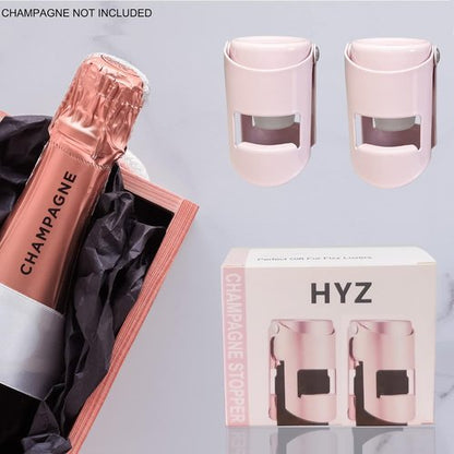 HYZ Champagne Stoppers - Stainless Steel Sparkling Wine Bottle Stopper with Pure Silicone Air Tight Seal - Professional Wine Saver for Champagne，Prosecco and Cava (2Pack Pink)