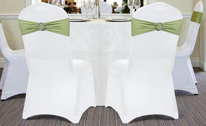 MDS Spandex Chair Sashes - Premium Stretch Covers with Buckle Slider for Weddings & Events | Sage Green, Pack of 100