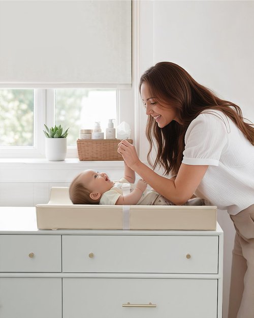 Blissful Diary Vegan Leather Baby Changing Pad - Waterproof & Wipe-Clean Cover, Beige