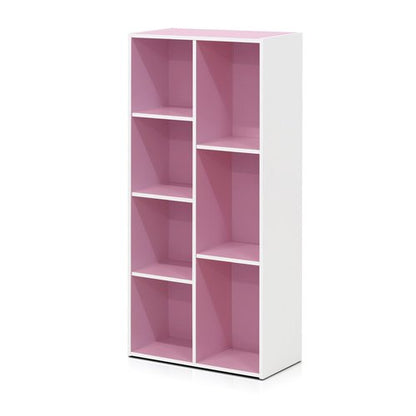 Furinno LUDER Book Shelf, 7-Cube Bookshelf, Bookcase with Open Shelves, 9.4 x 19.5 x 41.7, Easy Assembly, for Living Room, Bedroom, Home Office, White/Pink