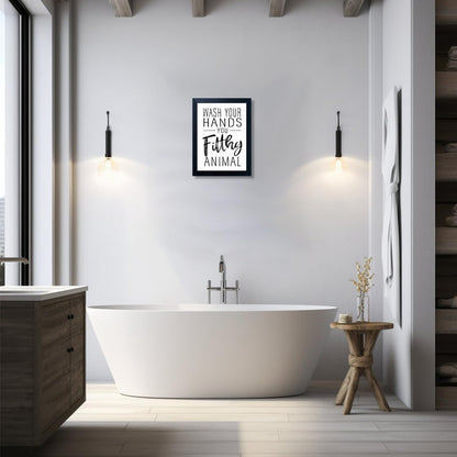 Regine Switzerland Black and White Bathroom Decor Art - Small Framed Canvas Print for Kids' Washroom