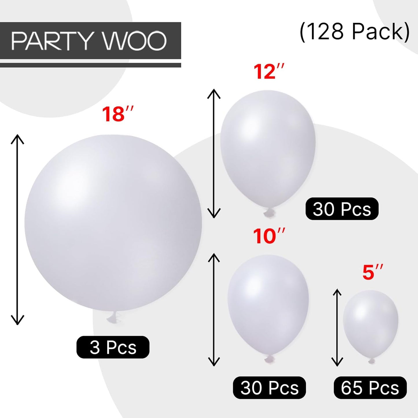 PartyWoo Pearl White Balloons - 128-Piece Metallic Latex Balloon Arch Kit | 12", 10", 5" Sizes for Weddings, Graduations, Baby Showers & Birthdays
