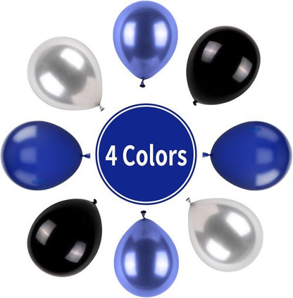 Blue & Black Balloons | Metallic Navy Blue & Silver Latex Balloons for Birthday Parties & Celebrations