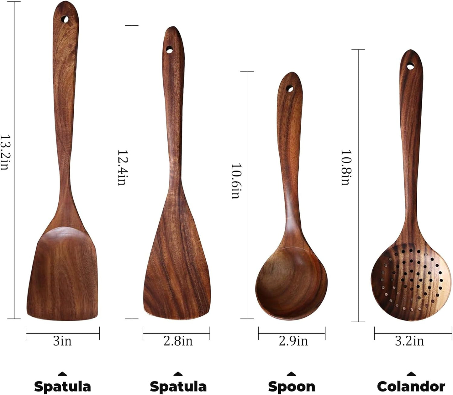 Skiennix Wooden Spoons Set - 4-Piece Luxury Natural Teak Utensils for Nonstick Cookware | Ideal Gift for Home Chefs