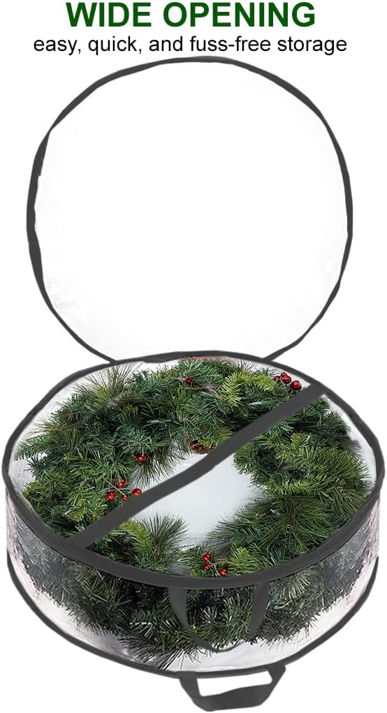 ProPik Christmas Wreath Storage Bag - Waterproof 36" Clear Container for Holiday Wreaths | 2 Pack, Black