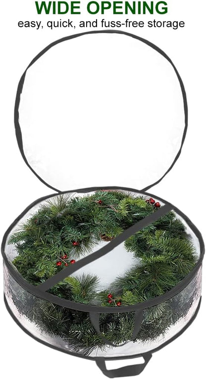 ProPik Christmas Wreath Storage Bag - Waterproof 36" Clear Container for Holiday Wreaths | 2 Pack, Black