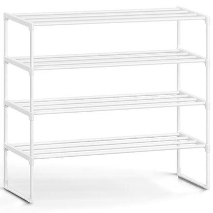 SONGMICS Shoe Rack, 4-Tier Shoe Organizer, Metal Storage Shelf, Upright or Upside Down, for 20-25 Pairs, Stackable, for Entryway, 11.8 x 36.2 x 29.1 Inches, Pearl White ULSA014WK01