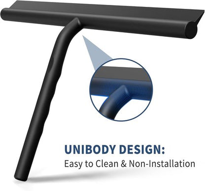 Ecooe Silicone Shower Squeegee - 11" Black Window Scraper with Stainless Steel Core for Glass Doors