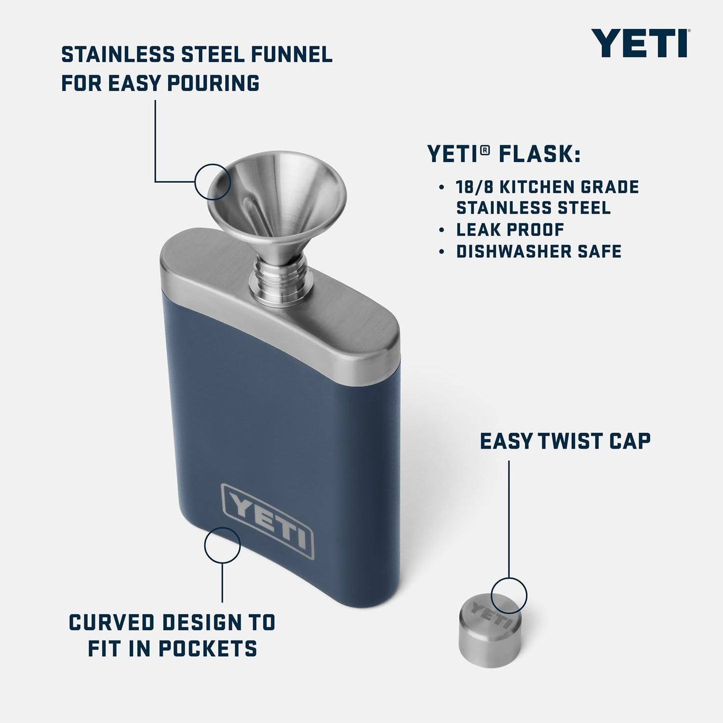 YETI 7 oz Flask with Color Matching Set of Shot Glasses, Rescue Red