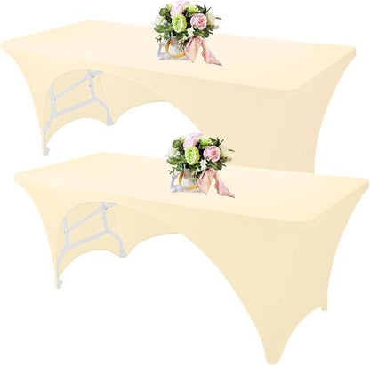 Fivenl Spandex Rectangle Tablecloths - 72 x 30 Inch Beige Fitted Covers for 6FT Tables | Washable for Events
