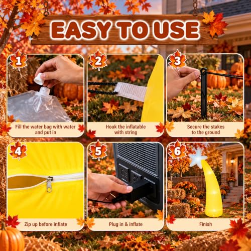 10FT Fall Inflatable Yard Decorations with Yellow Palm Tree & Stars LED Lights