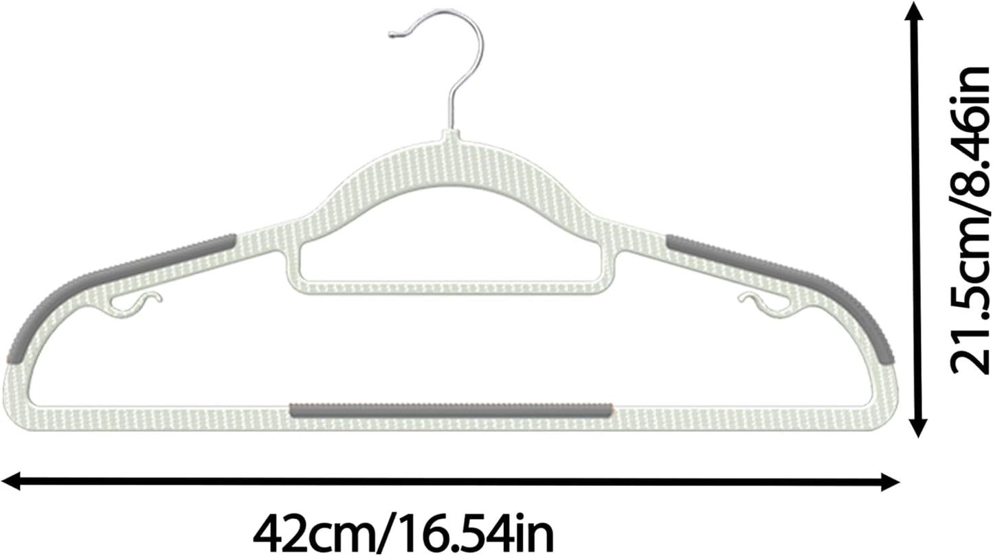 Skiennix Heavy Duty Plastic Hangers - Non-Slip Design with Rubber Pads & 360° Hook | Space-Saving Gray Closet Organizer for Shirts, Pants, and Coats - 60 Pack
