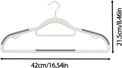 Skiennix Heavy Duty Plastic Hangers - Non-Slip Design with Rubber Pads & 360° Hook | Space-Saving Gray Closet Organizer for Shirts, Pants, and Coats - 60 Pack