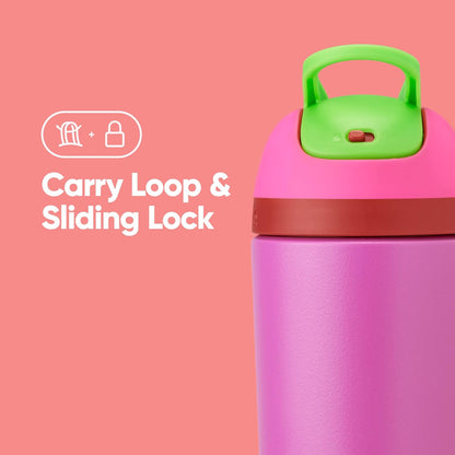 Owala Kids Water Bottle - Insulated Stainless Steel with Straw & Locking Lid | 14-Ounce, Pink/Purple