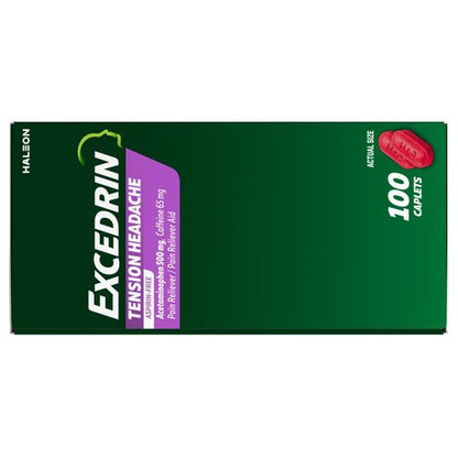 Excedrin Tension Headache Relief Caplets, Acetaminophen 500mg, Caffeine 65mg, Pain Reliever, Aspirin-Free, 100 Count