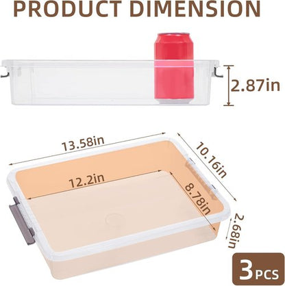 Citylife 3 PCS Plastic Storage Bins - Stackable Clear File Boxes with Latching Lids for A4 Paper & Documents