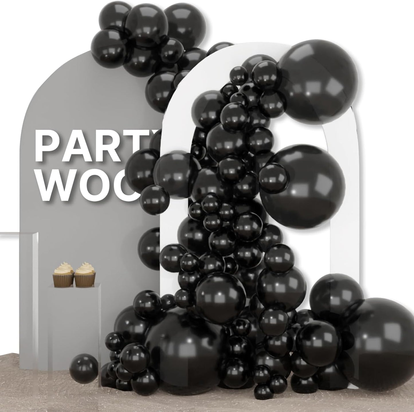 PartyWoo Black Balloons - 155-Piece Arch Kit with Various Sizes for Baby Shower & Birthday Decor