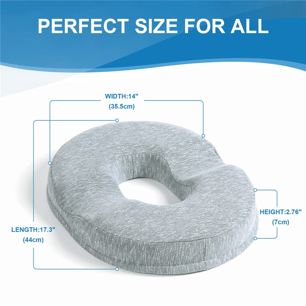 JEMA Donut Pillow, Tailbone Memory Foam Seat Cushion by Ergonomic Innovations for Sores, Coccyx, Sciatica, Pregnancy, Post Natal (Grey)