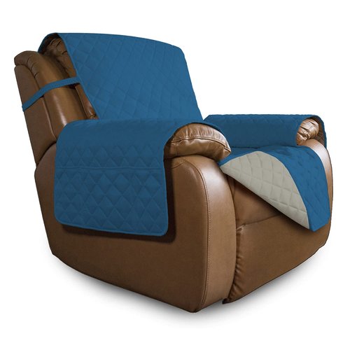 Easy-Going Oversized Recliner Cover Reversible Couch Cover Sofa Cover for Living Room Water Resistant Furniture Protector with Elastic Straps for Pets Dog(Oversized Recliner, Peacock Blue/Beige)