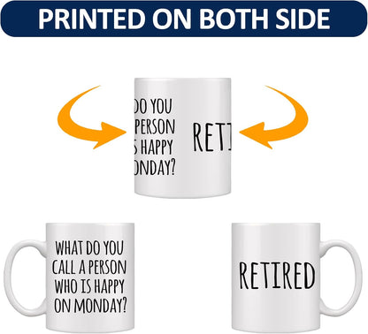 Shqiueos Funny Retirement Gifts for Woman Men, Happy Retiree Mug 11oz, Best Retirement Gift for Women 2026, Gag Farewell Present for Coworkers Nurse Teacher Boss, Office Retired Coffee Cup