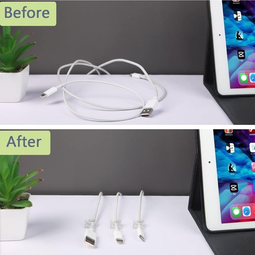 KGROTE Cable Clips - 60PCS Adhesive Wire Hooks for Outdoor & Indoor Cable Management - Clear