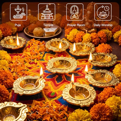 36-Piece Brass Diya Return Gift Set for Diwali Pooja with Cards & Bags - Indian Festival