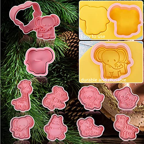 Animal Cookie Cutters with Plunger Stamps - 8 Pcs 3D Animal Shapes, Reusable Kids Baking Tool