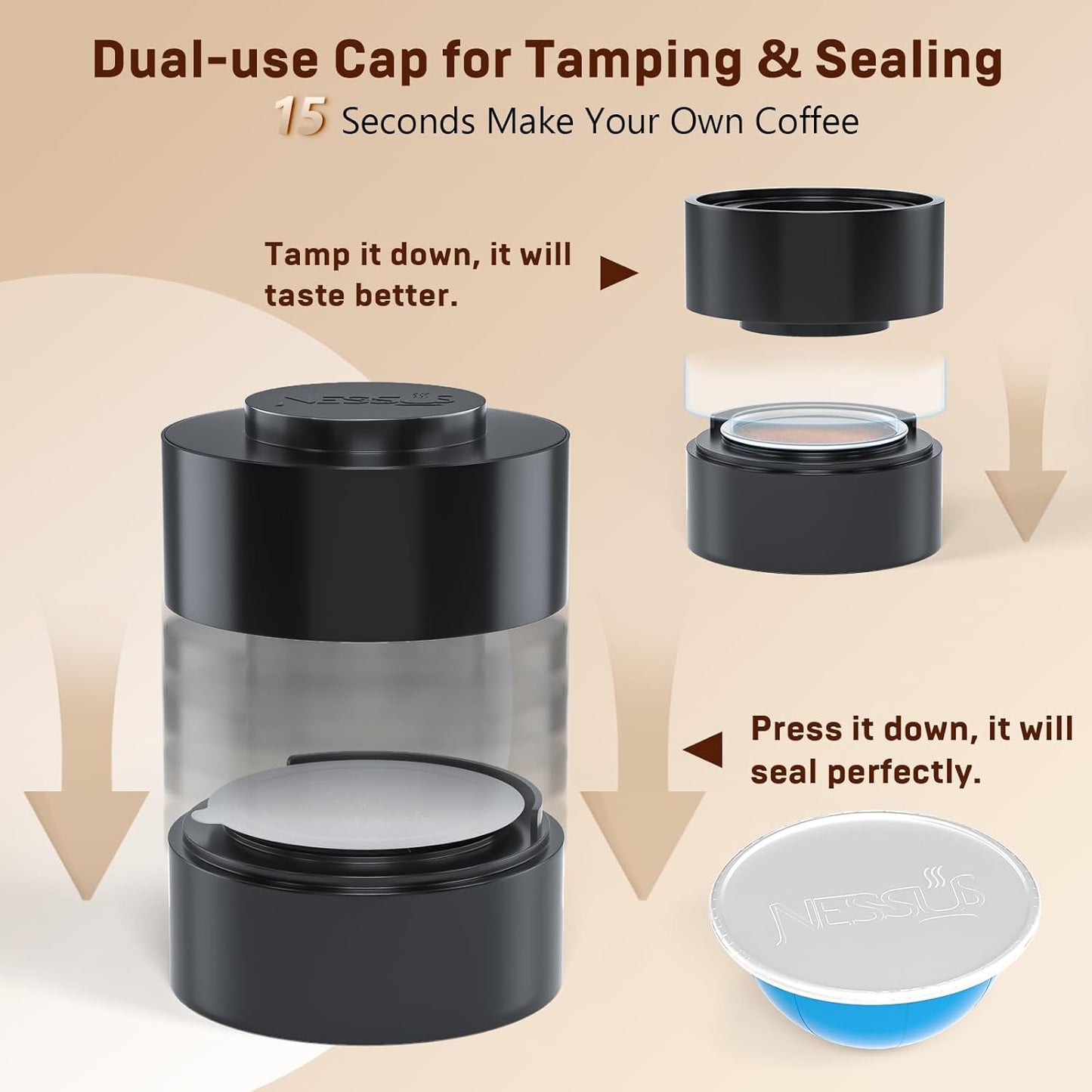 Nessus Reusable Pod Kit for Nespresso Vertuo | 100 Pcs Aluminum Foil Seals & Accessories