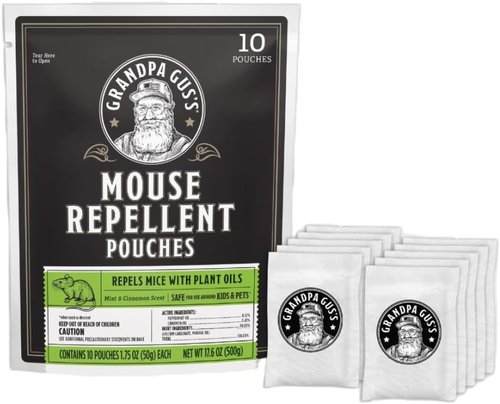 Grandpa Gus’s Extra-Strength Mouse Repellent Pouches - Natural Peppermint & Cinnamon Oil | 1.75 Oz (Pack of 10)