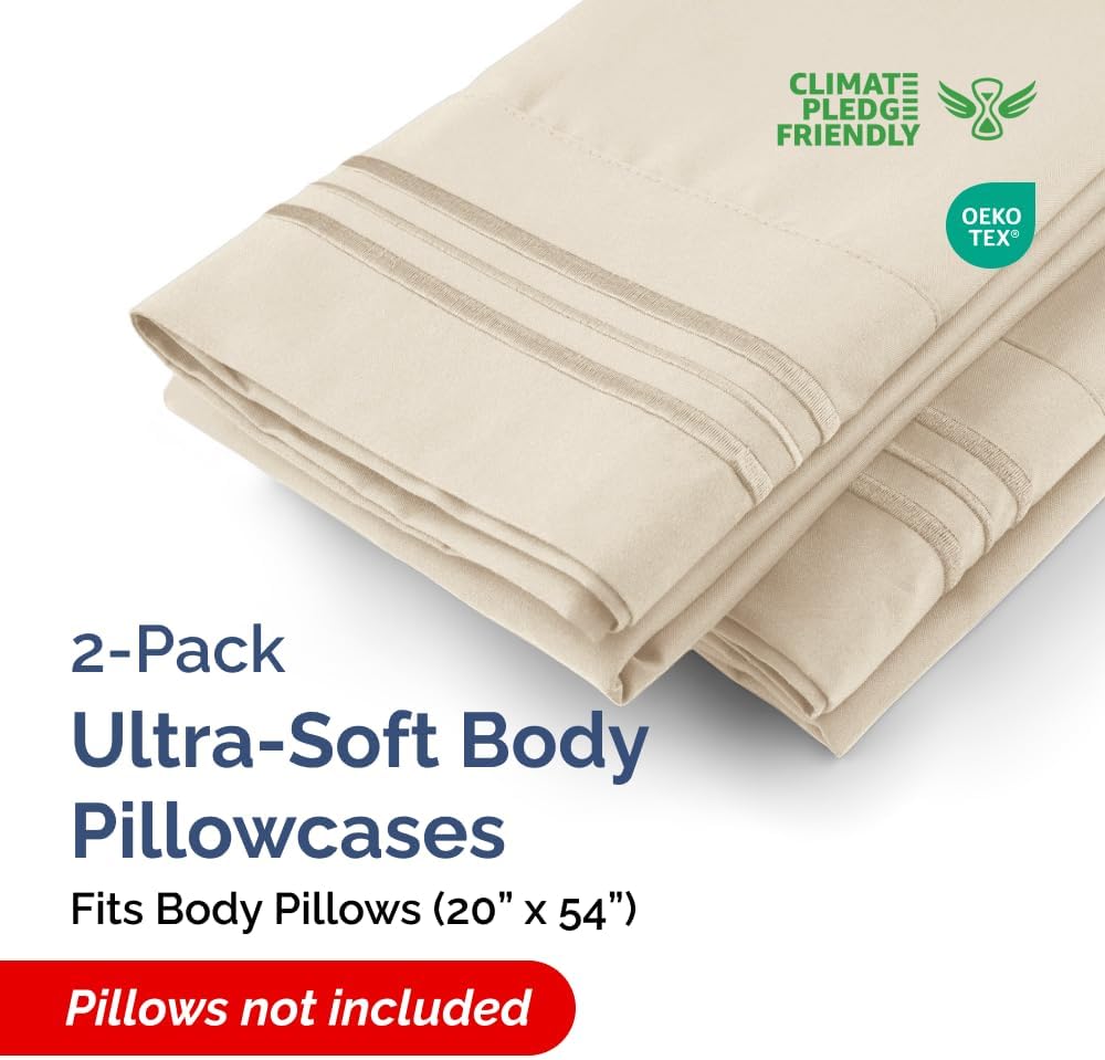 Skiennix Body Pillowcases Set of 2 | Soft, Breathable 20x54 Long Pillow Covers - Wrinkle & Fade Resistant, Machine Washable (Wheat)
