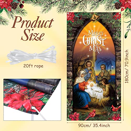 Religious Christmas Nativity Door Cover - Holy Scene for Holiday Decor 70x35 Inches