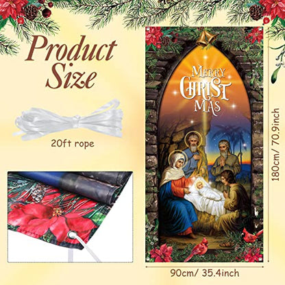 Religious Christmas Nativity Door Cover - Holy Scene for Holiday Decor 70x35 Inches