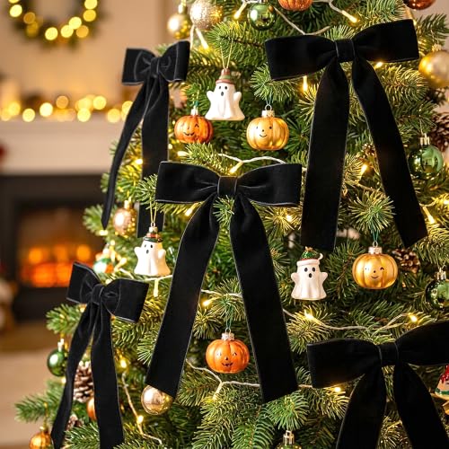 Black Velvet Christmas Bows 24 Pack for Tree & Holiday Decorations
