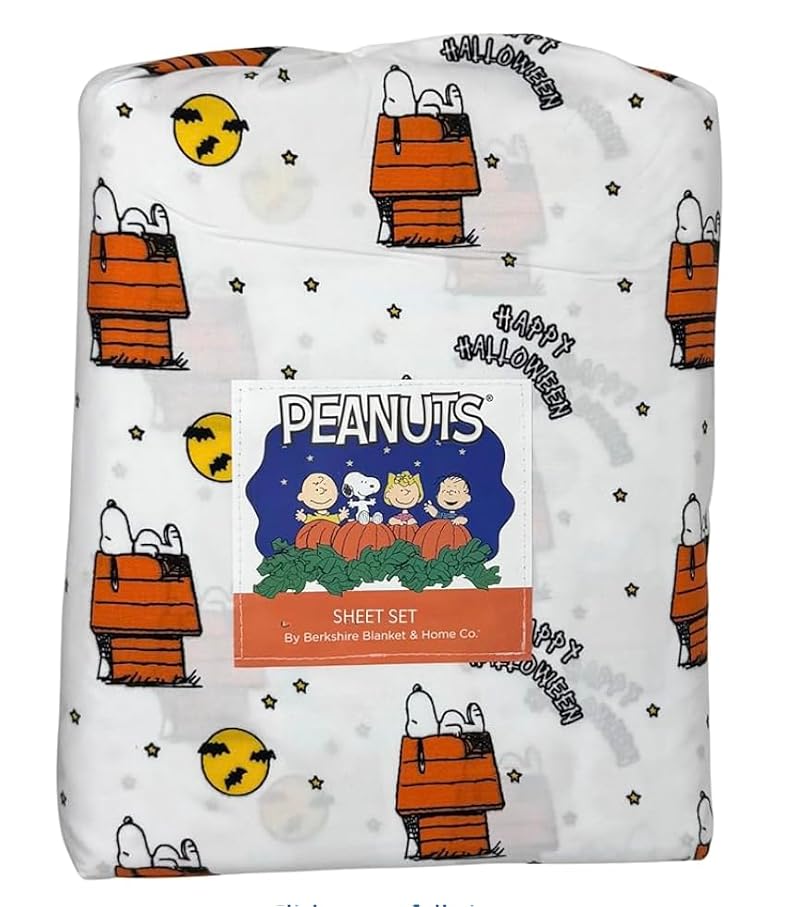 Peanuts Halloween Full Sheet Set with Snoopy Moon Stars - Microfiber Bedding