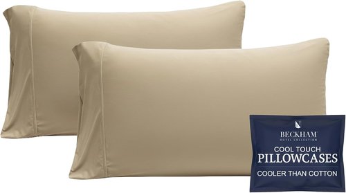 Beckham Hotel Collection Cooling Pillowcases - Silky Soft & Breathable | Standard/Queen Size Set of 2, Sand