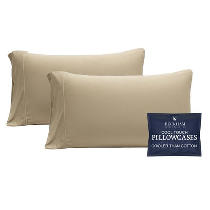 Beckham Hotel Collection Cooling Pillowcases for Hot Sleepers, Standard/Queen Size Set of 2, Cool Bedding, Envelope Closure, Silky Soft, Breathable, Moisture-Wicking, Sand