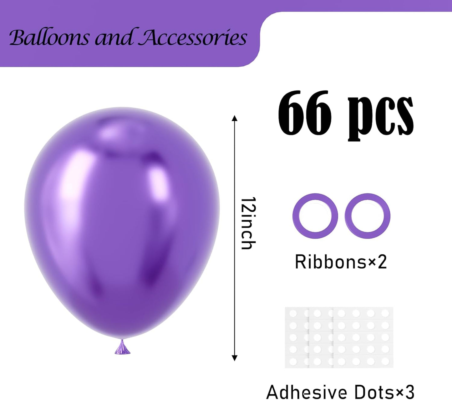Voircoloria Metallic Purple Balloons - 12-Inch Chrome Latex Party Balloons | 66-Pack for Celebrations