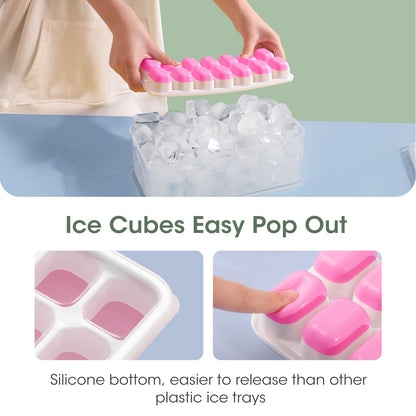 DOQAUS Ice Cube Tray with Lid and Ice Bucket, Silicone Ice Cube Trays for Freezer with Ice Box, 4 Pack Ice Trays with Ice Container for Cocktails, Stackable Ice Maker with Storage Ice Bin